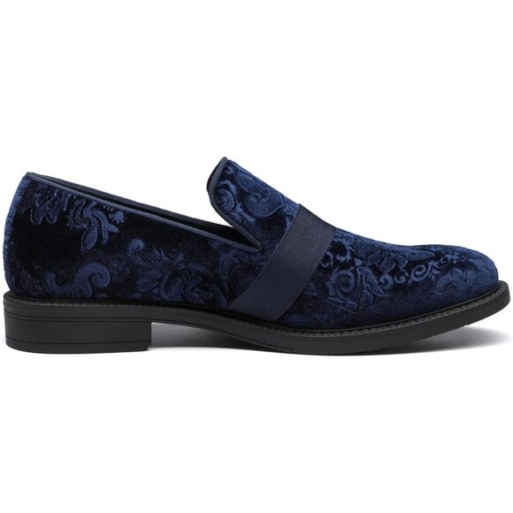 Bruno Marc Men's Blue Tuxedo Shoe Slip on Classic Patent Velvet Leather Loafers - Picture 3 of 6